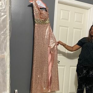 Sparkling Pink and Gold Sequin Gown